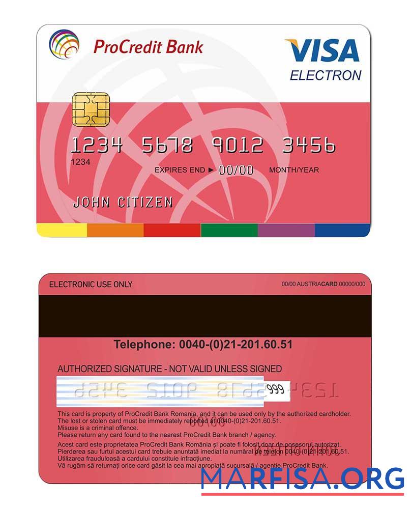 Printable Romania ProCredit Bank Visa Electron download for verification